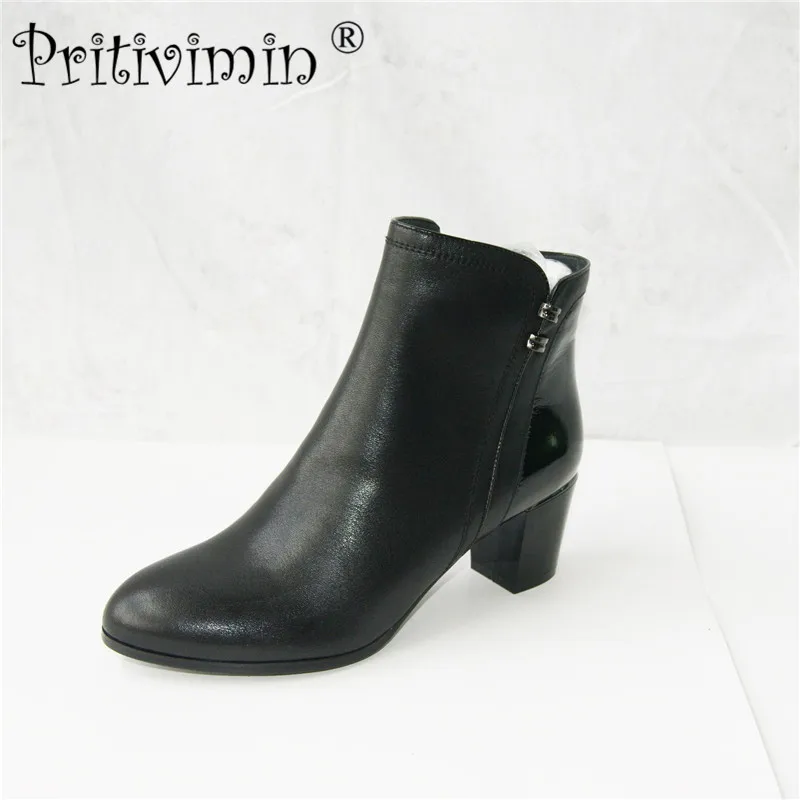 2017 winter women warm short boots laies thick heel plush lined ankle boots Ladies genuine leather handmade shoes FN34 2017 winter women warm short boots laies thick heel plush lined ankle boots Ladies genuine leather handmade shoes FN34