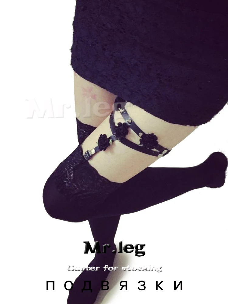 

Harajuku Garters Belts Double line Cross leather leg harness Sexy Punk Rivet Garter for women gifts