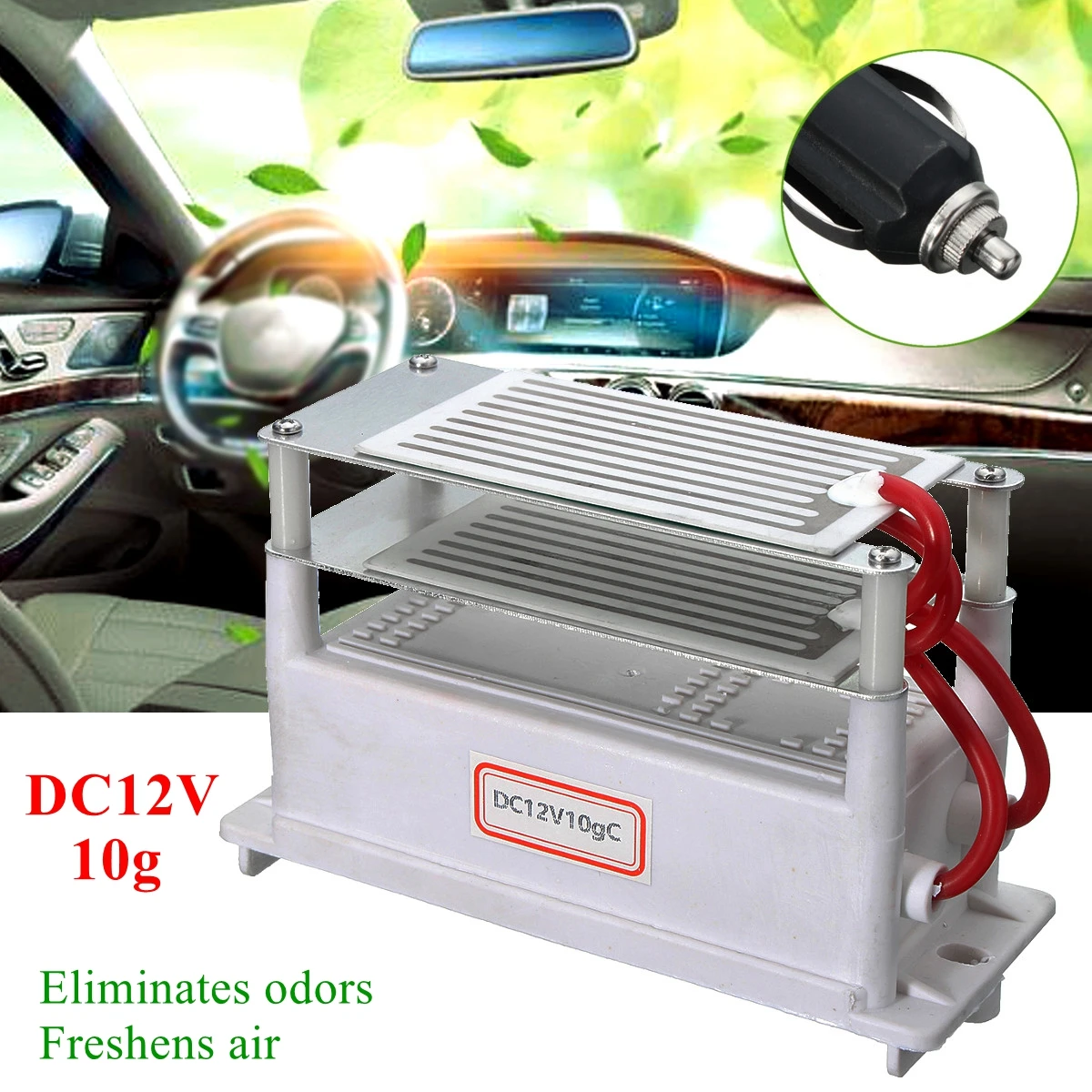 

12V 10g Portable Commercial Car Home Office Ozone Generator Air Purifier Double Ceramics Ozone Plate Ozonizer Sterilizer