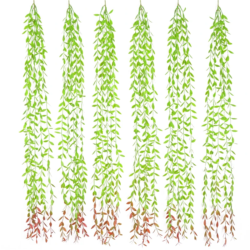 Искусственные Висячие зеленые растения поддельные шелковые зеленые листья Висячие ивы букет дом