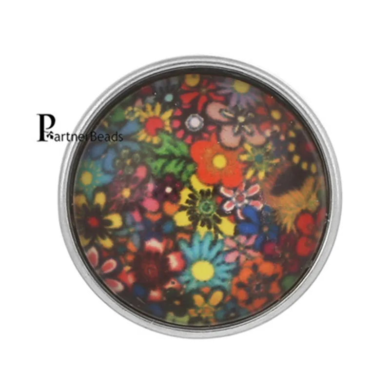

10pcs/lot 18 mm glass print snap button jewelry luxurious alloy bottom fit snaps bracelets jewelry KB2505-AM*10