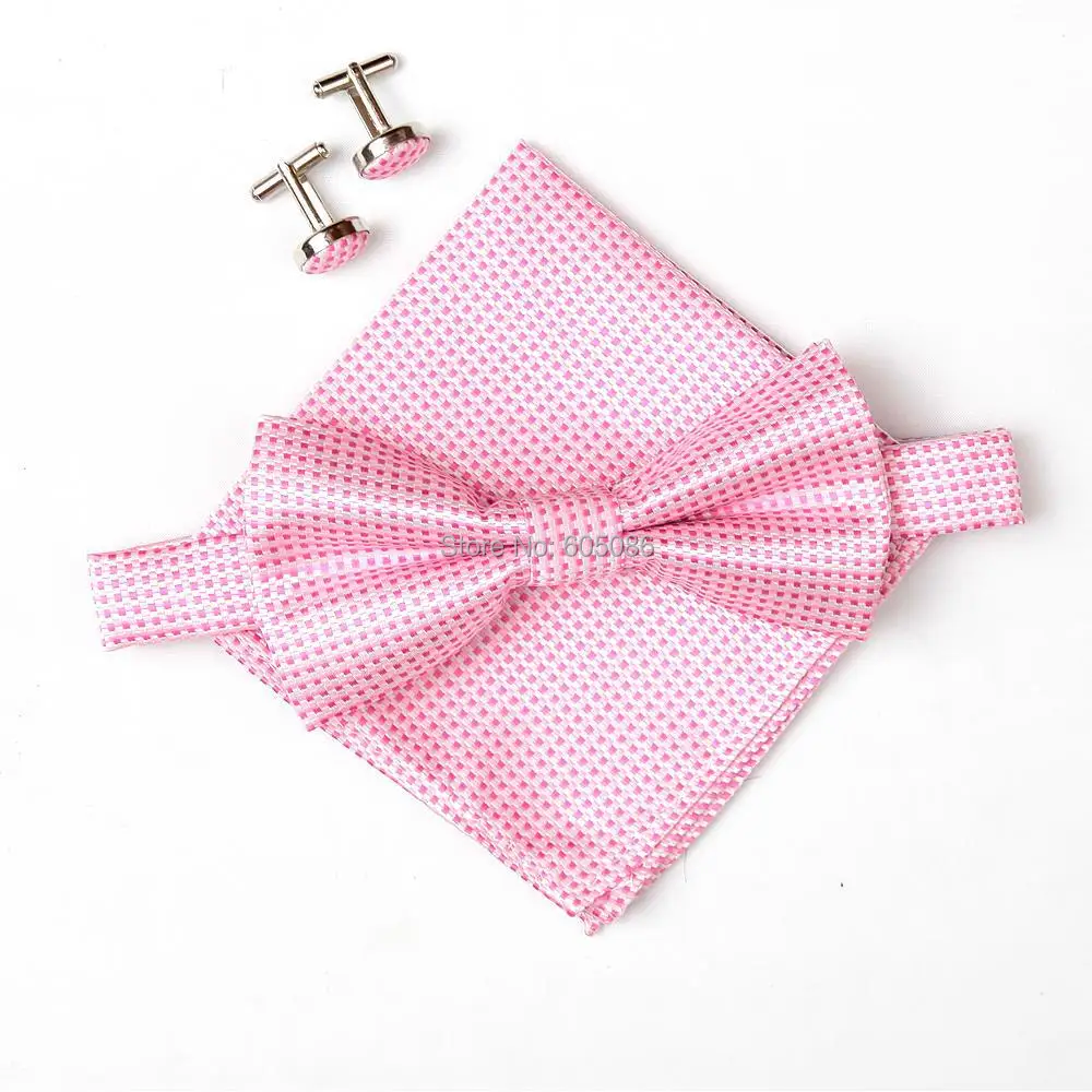 

HOOYI 2019 fashion pink men's neck tie set bowtie hanky cufflinks butterfly Pocket square wedding Accessories