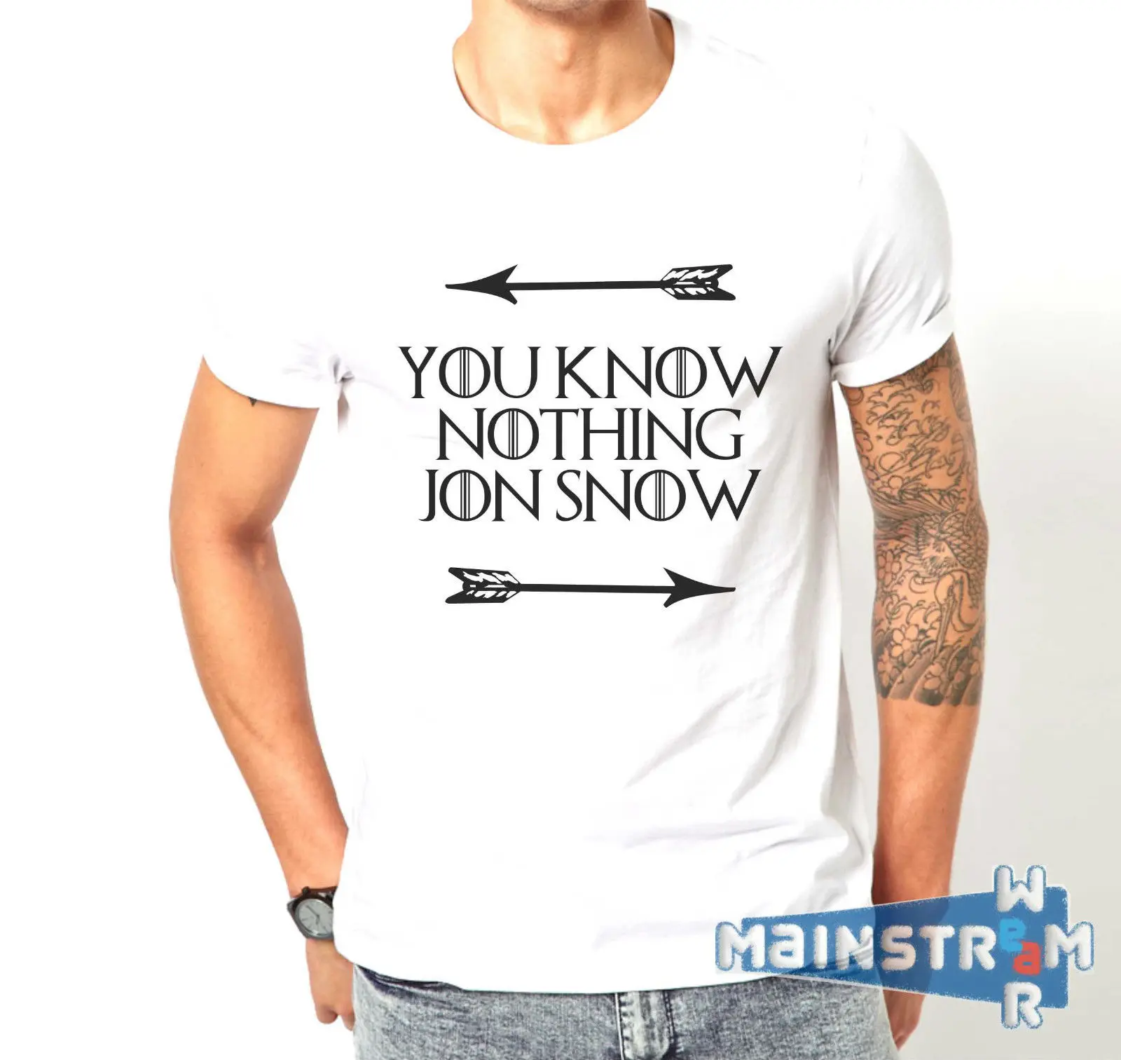 Футболка MAGLIETTA YOU KNOW NOTHING JON SNOW GAME OF THRONES TRONO DI SPADE STARK летняя футболка с круглым