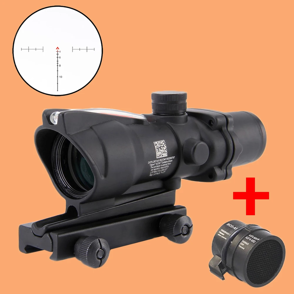 

Hunting Riflescope ACOG 4X32 Real Red Green Dot Fiber Optics Sight Chevron/ Cross Reticle Tactical Optical Sight with Killflash