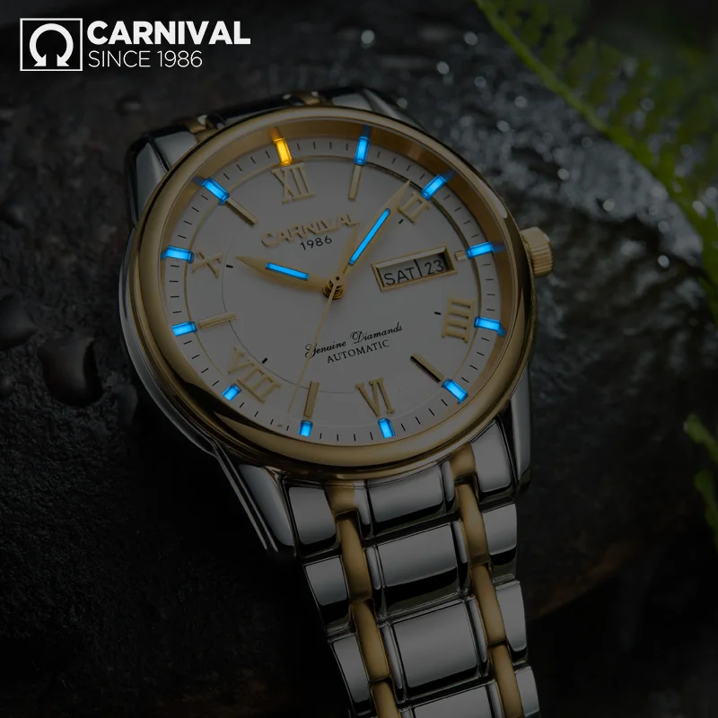 Часы Carnival T25 Tritium мужские автоматические светящиеся механические деловые из