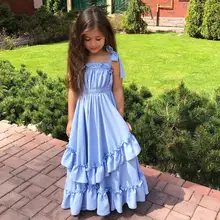 Детское летнее платье принцессы для девочек, нарядные платья-пачки без рукавов на бретелях для малышей, длинное Открытое платье, пышное цельнокроеное платье