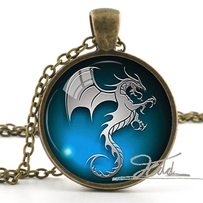 High Quality Dragon Necklace pendant For Men Fantasy Blue Dragon
