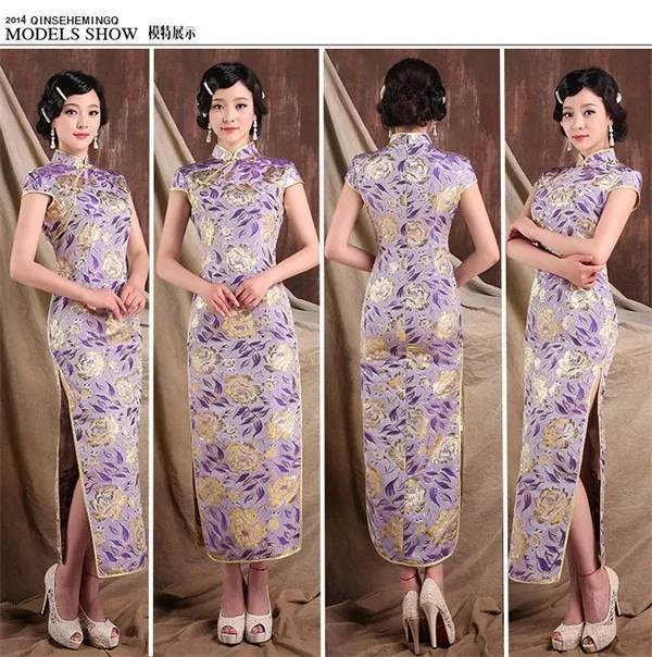 Высокая мода голубой китаянка парча Длинные Cheongsam Qipao светская халат De Soiree Бесплатная доставка Размеры размеры s m l xl XXL QS14