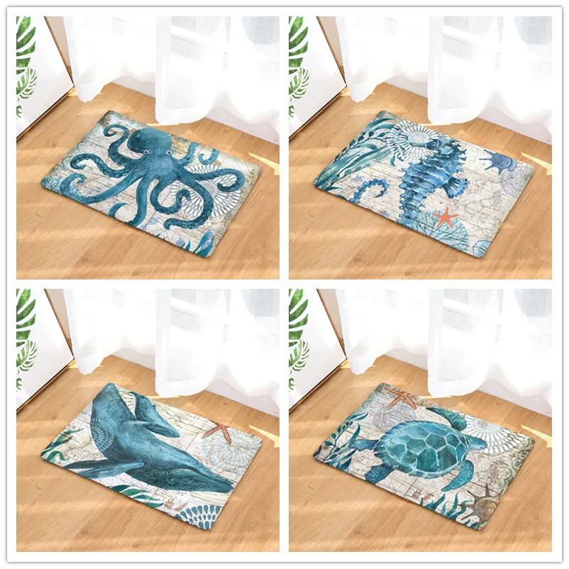 

Marine Waterproof Anti-Slip Floor Mat Ocean Sea Octopus Carpets Bedroom Rugs Decorative Stair Mats Home Decor Crafts