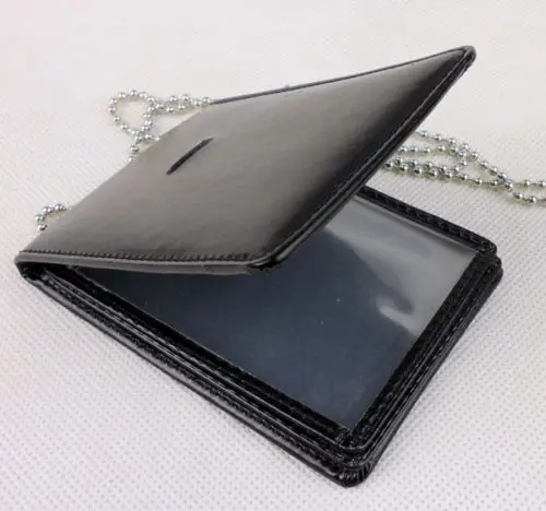 

Black Leather Badge ID Card Wallet Holder Case With Neck Chain