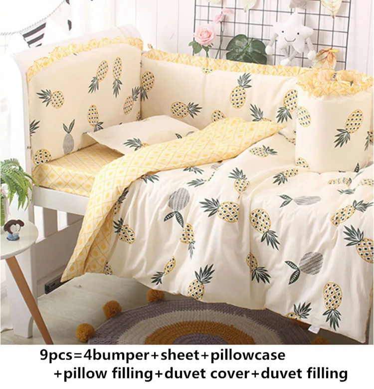 

Promotion! 6/9pcs pineapple Baby Crib Bedding set for girls Cot Set Baby Bed Linens Set Newborns blanket whole set