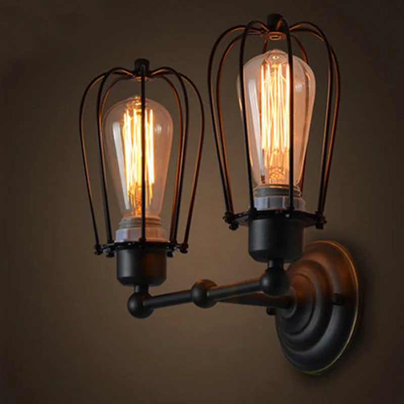 Attic retro double grapefruit wall lamp American rustic wrought iron antique restaurant corridor wall LED wall lamp