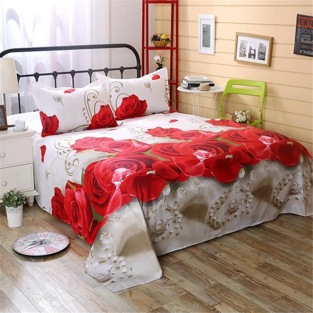 

3Pcs/Set Romantic 3D Rose Pattern Printing Bed Sheet Pillow Cover Bedding Set