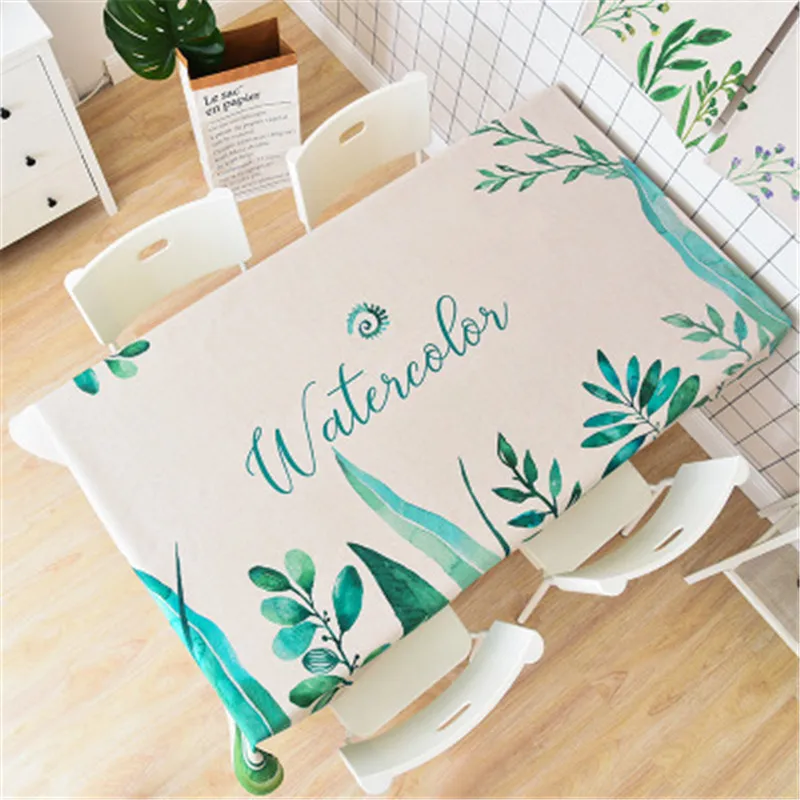 

Cotton linen art fresh garden plant green leaf table cloth round table rectangular tablecloth thick tablecover