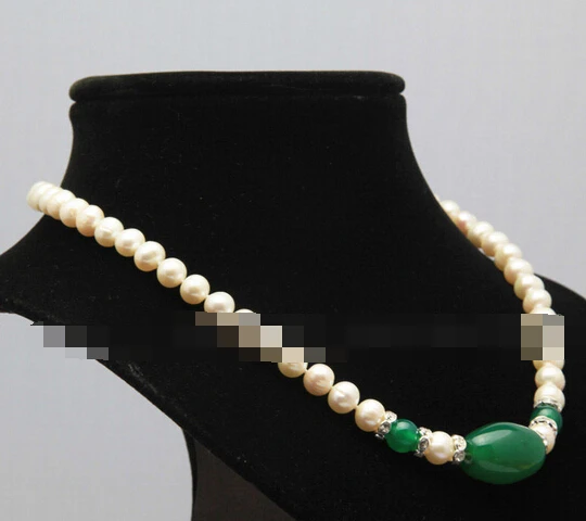 

ddh003810 7-8mm 8-9mm white freshwater pearl necklace 17"+ crystal +agate