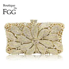 Бутик De FGG Элегантный женский Хрустальный клатч вечерние сумочки-косметички металлический жесткий чехол свадебный цветок невесты Сумочка Кошелек