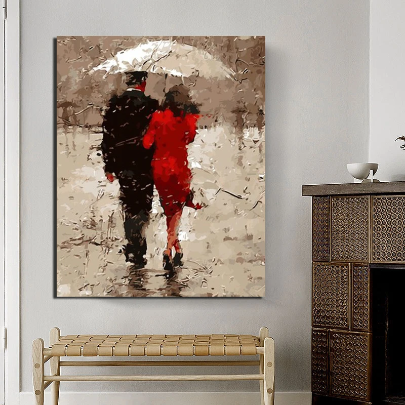 

Picture By Numbe Couple Walking In The Rain DIY Canvas Painting Modern Art Handwork Oil Painting For Living Room Home Decoration