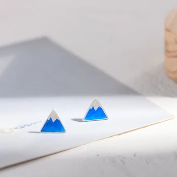 

Lidavi Silver Cute Fuji Mountain Gradient Blue Stud Earring Glazed Iceberg Triangle Geometry Earring For Women New VES6188