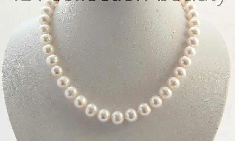 

FREE shipping>>>> stunning AA big 11mm round white freshwater cultured pearl necklace m635 new