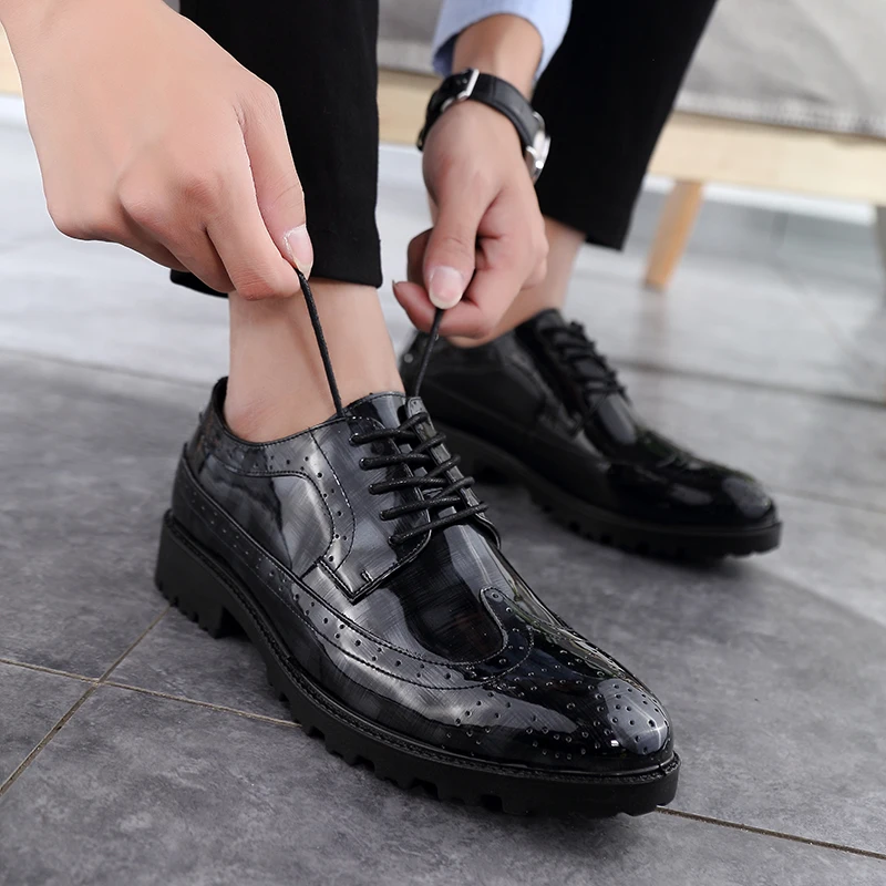 

Brogue formal shoes Leather dress shoes Retro Pointed Toe Oxford male footwear lace-up wedding party shoes plus size 47 p4