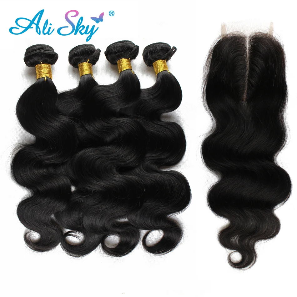 7A Brazilian Virgin Hair Body Wave 3bundles with1pcs Lace Closure Mink Brazilian Hair 100% Human Hair Brizilian Ali moda hair 