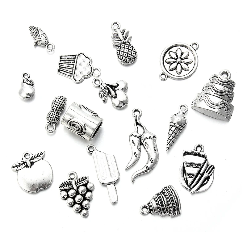 

10PCS Gold Retro Silver Mixed Multi-style Elephant Lotus Fruit Charms Connector For Unisex DIY Earrings Jewelry Accessories