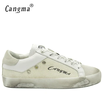 

CANGMA Original Men Sneakers Casual Shoes White Basse Cow Suede Leather Hemp Handmade Leisure Shoes Merk Schoenen 34-48