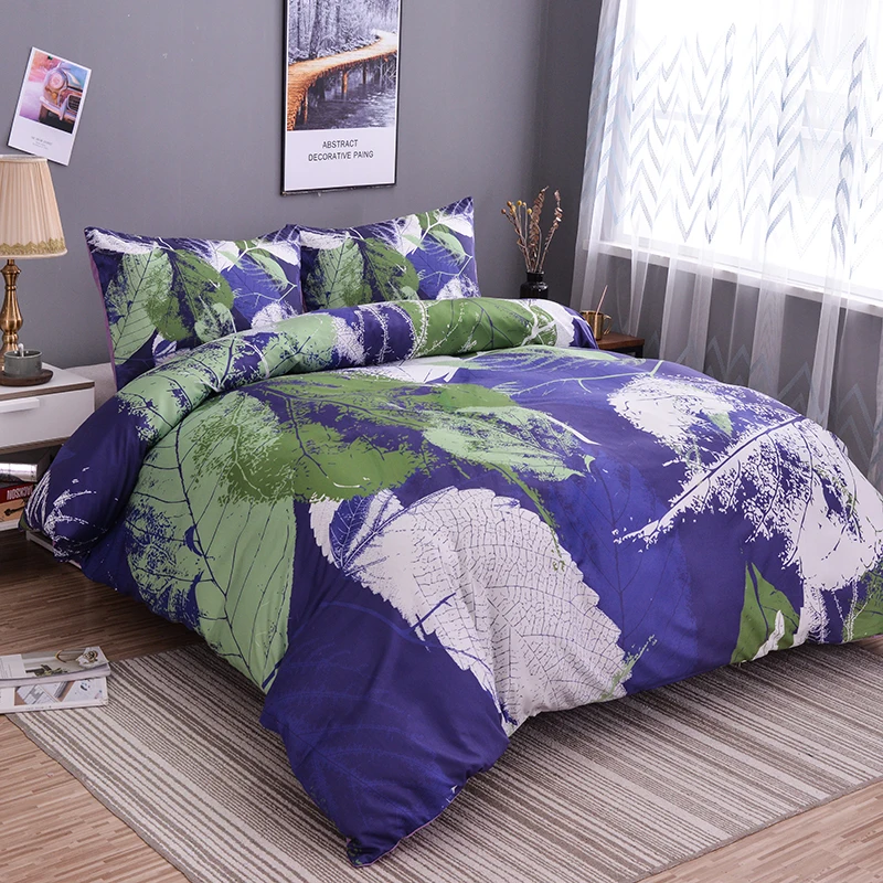 

ZEIMON King Size Bedding Set Duvet Cover And Pillowcase Single Double Queen 3D Printing Green Leaves Bedclothes Home Textiles