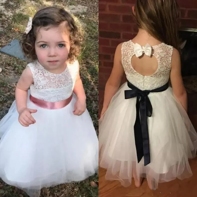 New Baby Girls Dresses for Wedding with Sash Open Back with Bow Little Girls First Birthday Dress White Ivory Lace Custom Made New Baby Girls Dresses for Wedding with Sash Open Back with Bow Little Girls First Birthday Dress White Ivory Lace Custom Made