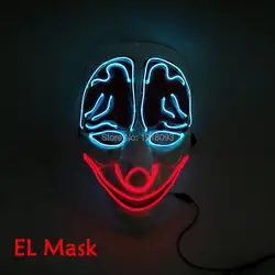 Новое поступление Хэллоуин маска клоуна устойчивый на Светодиодные ленты el провода светящийся неоновый свет маска для карнавала