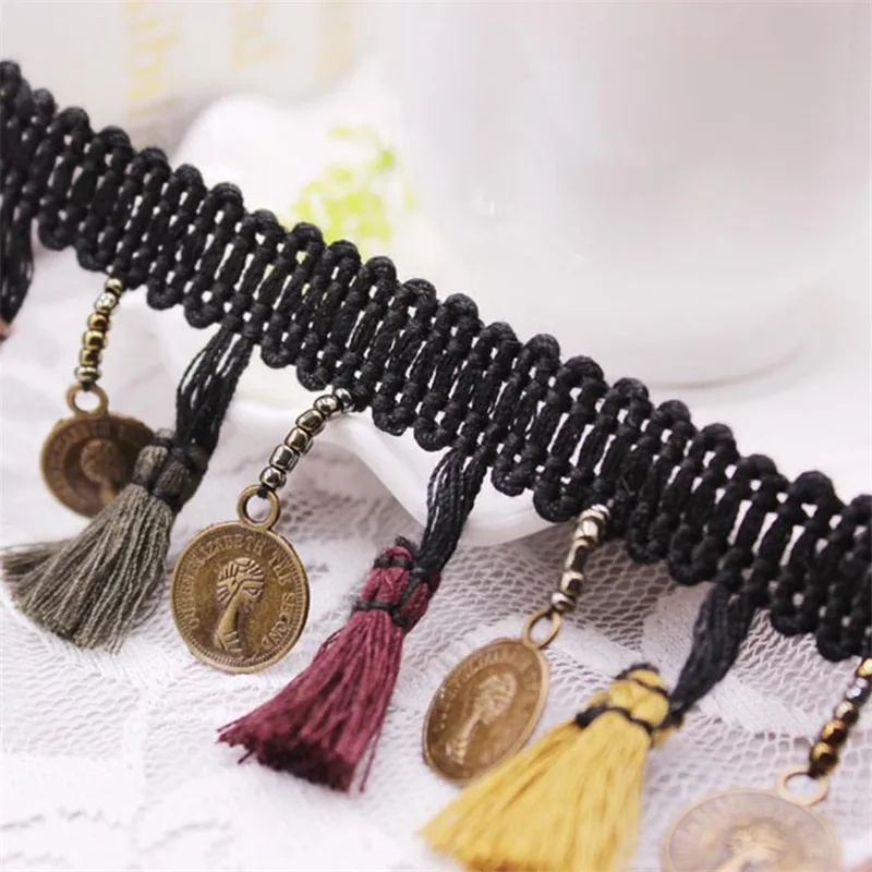 

1Yard/Lot Copper Tassel Lace Ribbon Trim Fabric Silk Tassel Fringe Trim Handmade Sewing Clothes Curtains Accessories Embroidered