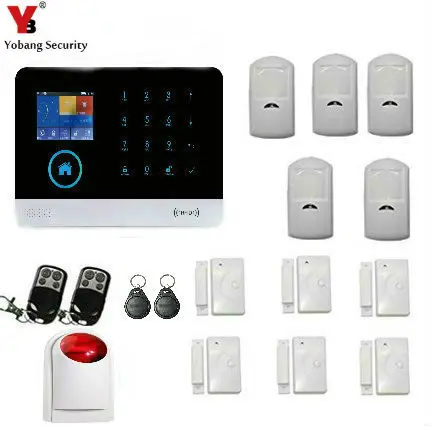 

Yobang Security APP Control Russian French Spanish WIFI GSM SMS Burglar Security Alarm System Sensor Detector RFID Arm Disarm