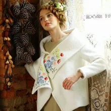 Линетт's chinoiseroy осень зима дизайн для женщин гиацинты вышитые твид Асимметричный короткий шерстяной молочно-белый жакет