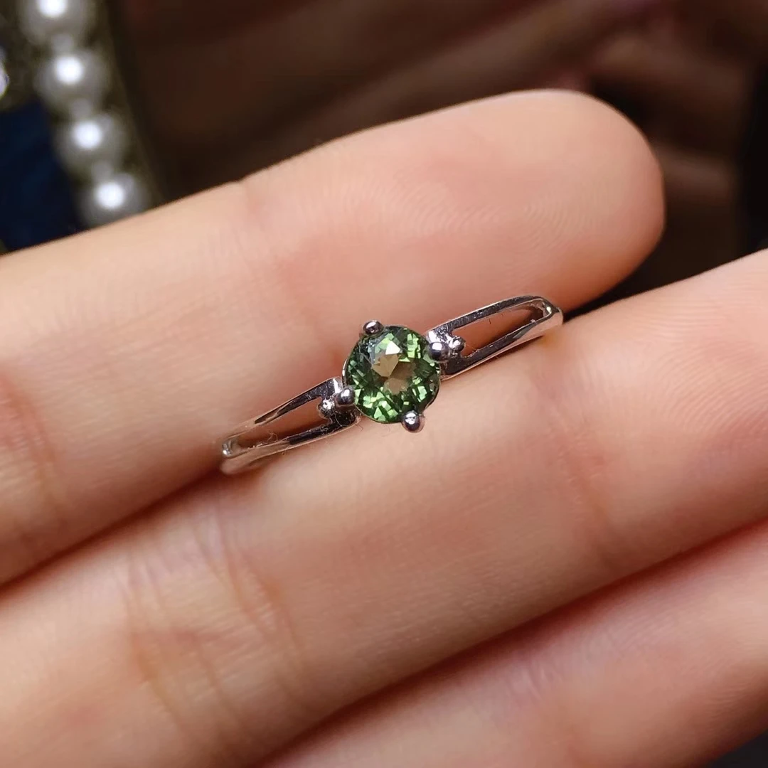 Природный зеленый турмалин драгоценный камень кольцо натуральный драгоценный камень кольцо S925 серебро элегантный простой прекрасный круглый для девушек и женщин вечерние ювелирные изделия