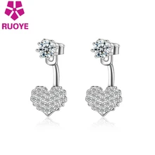 RUOYE, модные роскошные серьги-гвоздики в форме сердца с кристаллами, розовое золото, качественные серьги для женщин, новинка, серебряные ювелирные изделия