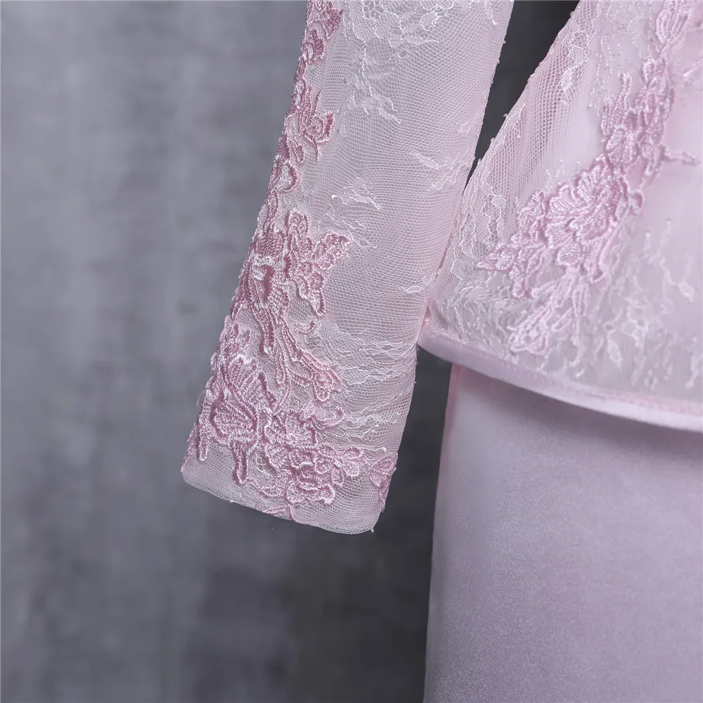 Розовый элегантные коктейльные платья Оболочка v-образным вырезом с длинными рукавами Аппликации Кружева Короткие Мини спинки Homecoming платья