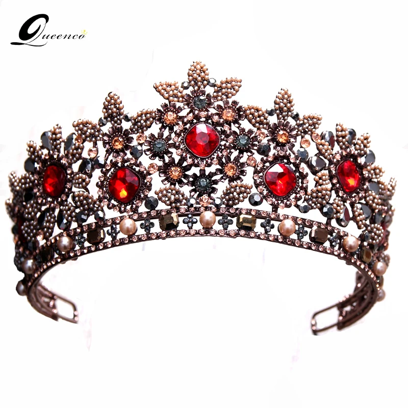 

Baroque Queen Crowns Fashion Wedding Bridal Crown Red Crystal Bridal Tiara Retro Diadem Women Hair Accessories Beauty Headbands