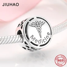 Подлинные 925 пробы серебряные амулеты, знак медицины, амулеты, бусины, подходят к оригинальному браслету Pandora, изготовление ювелирных изделий