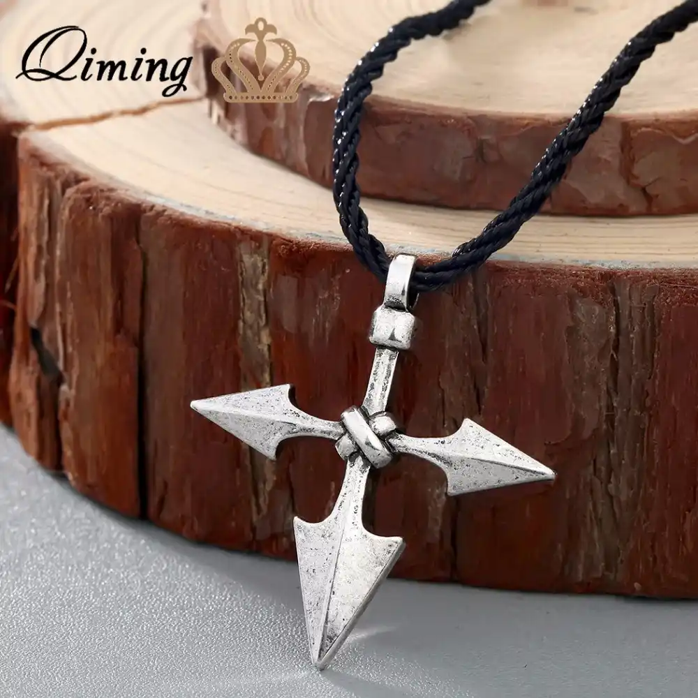 Qiming Fashion Boho Necklace Women Large Warrior Spear Viking