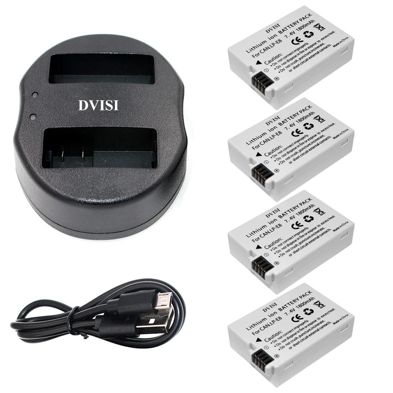 Аккумулятор LPE8 для фотоаппарата с двойным USB зарядным устройством 4 шт Canon EOS 550D 600D