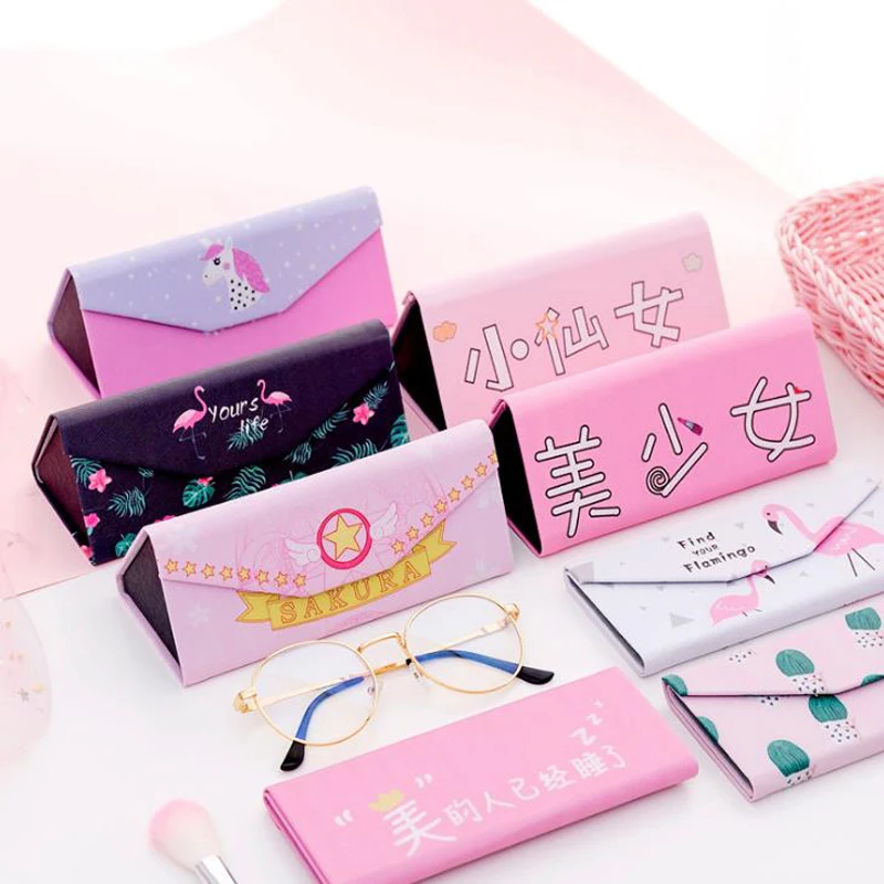 

1 Pcs Cute Unicorn Flamingo Cactus Wings Star PU Spectacle Cases Eyeglasses Folding Sunglasses Box Bag Stationery Card Holders