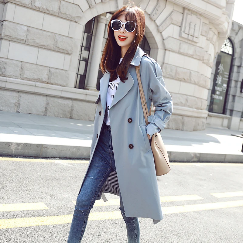

2019 Fashion Autumn And Winter Casual Slim Long Trench Coat Women Solid Long Sleeve Korean Female Windbreaker Overcoat Plus Size