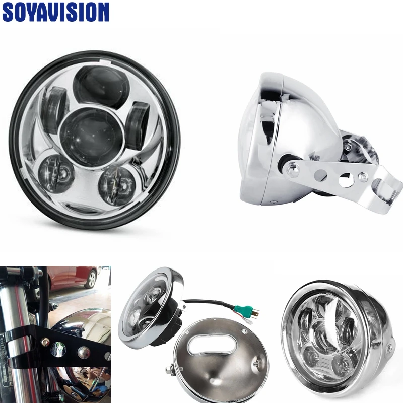 5 3/4" 5.75" Motor Led Headlight Housing for Harley Davidson Motorcycle