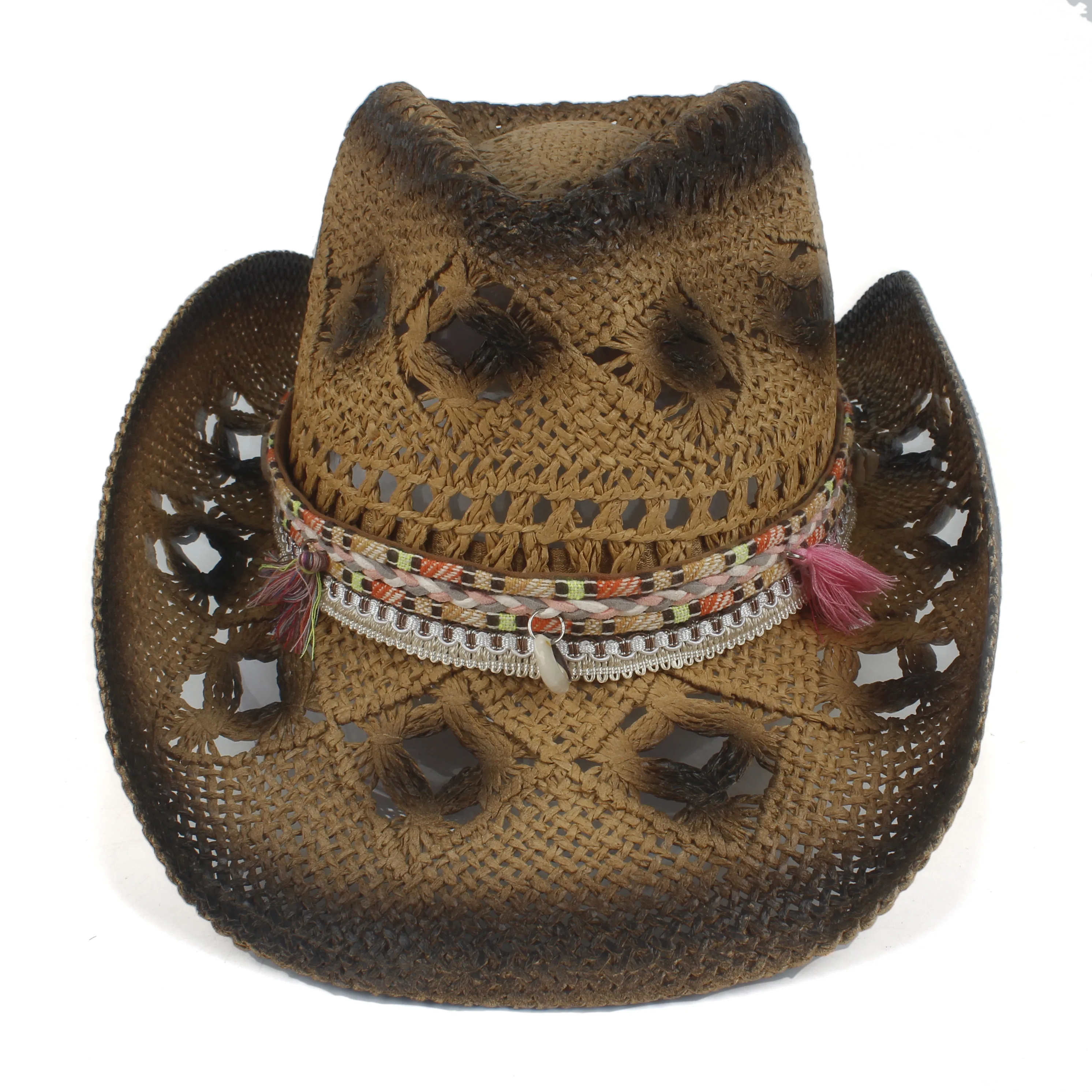 Летняя женская Соломенная открытая западная ковбойская шляпа женская кисточка ручной работы бренд Sombrero Hombre пляжная ковбойская джазовая шляпа от солнца размер 56-58 см