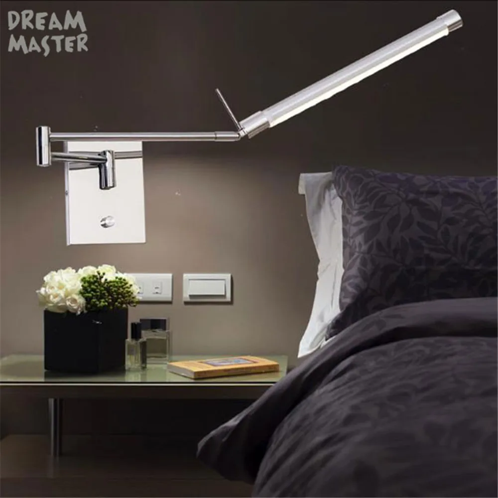 12W Stainless steel Bathroom mirror lights long arm LED wall lamp bedroom bedside LED reading lamp angle adjustable mirror lamps exterior wall lights Wall Lamps