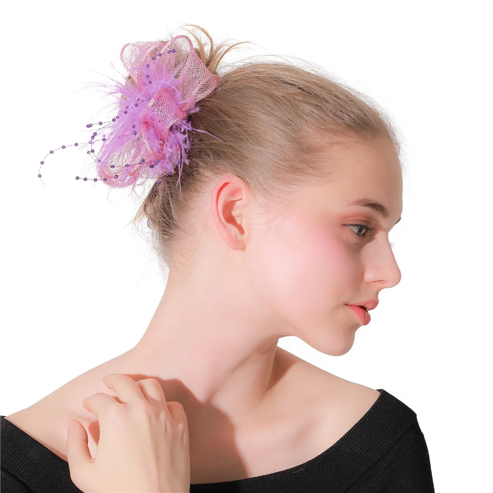 

Light Purple Charming Fashion Fascinator Hat Hair Pin With Fancy Feathers Hair Accessories Cocktail Race Headdress Hair Pin