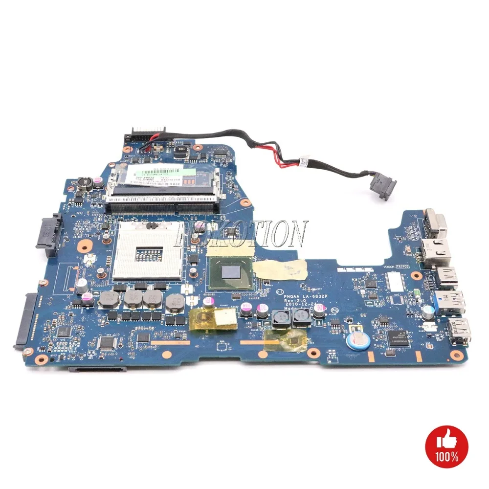 NOKOTION для Toshiba Satellite P755 P750 A665 A660 материнская плата для ноутбука PHQAA LA-6832P REV: 2,0 основная плата HM65 DDR3