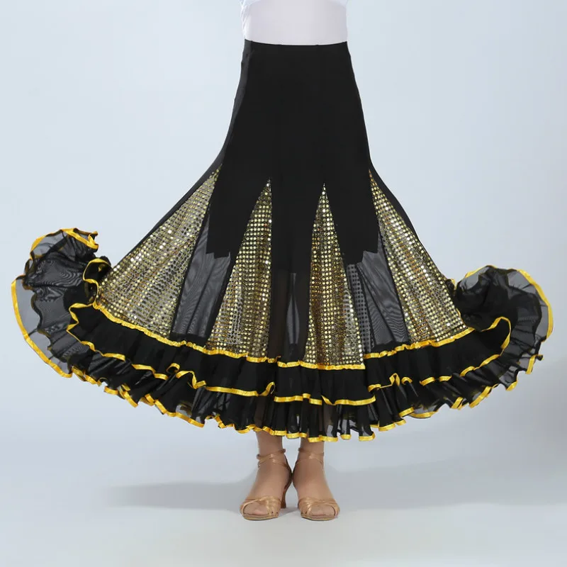 New Big Swing Dance Skirt Latin Square Dance Sequined Dress Sequined Modern Ballroom Dance Skirt Gb Waltz Dress Uniform Code