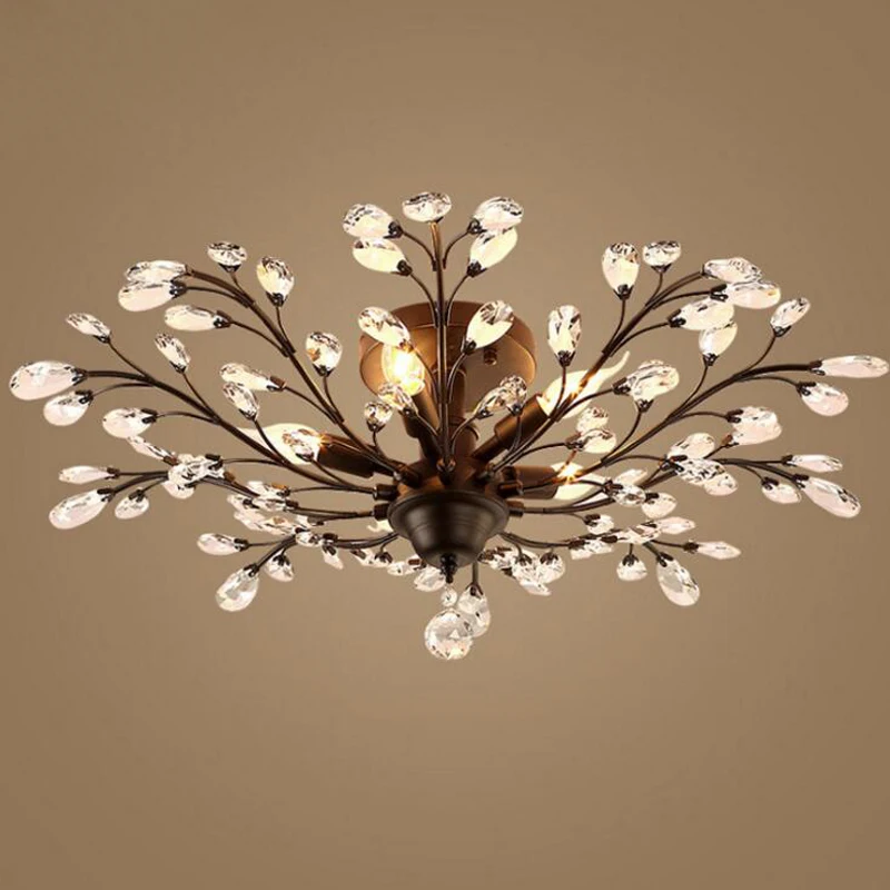 

Wrought iron crystal ceiling lamp lighting restaurant lamps creative personality branches bedroom den living room retro LED lamp