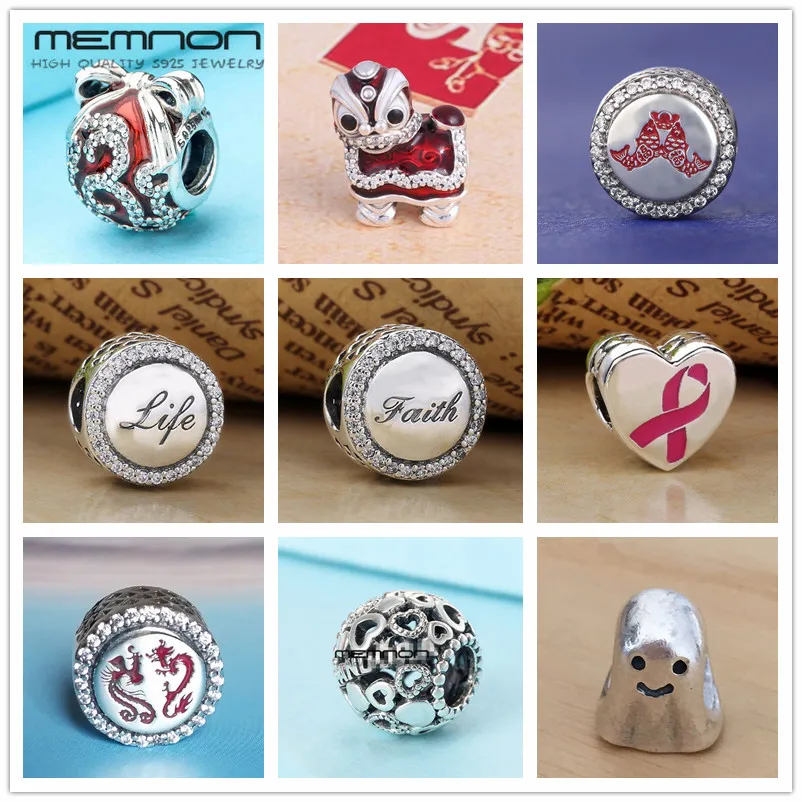 

Winter collection Christmas Chinese New year Dragon charms 925 sterling silver Hope Ribbon beads fit bracelet DIY fine jewelry